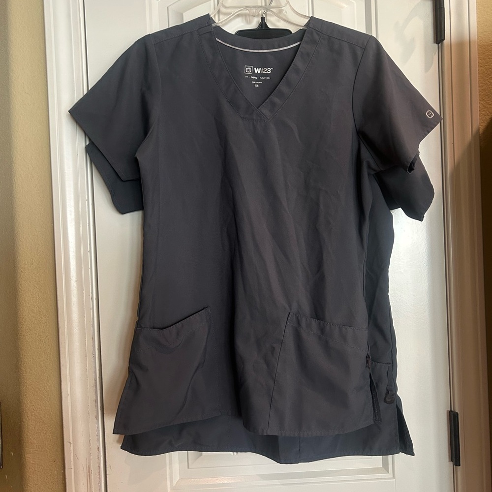 WonderWink W123 Grey Women's Basic V-Neck Scrub Top Set of 2